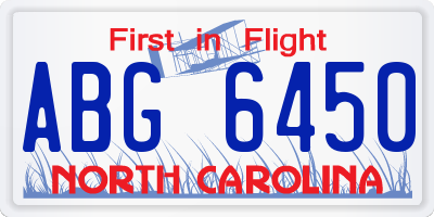 NC license plate ABG6450