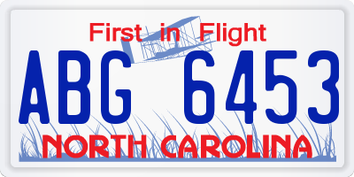 NC license plate ABG6453
