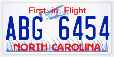 NC license plate ABG6454