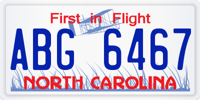 NC license plate ABG6467