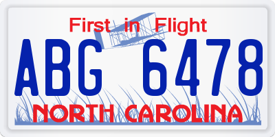 NC license plate ABG6478
