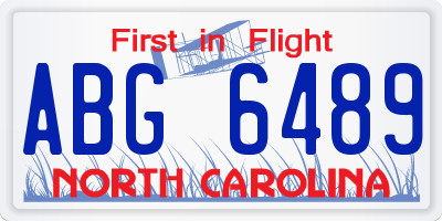 NC license plate ABG6489