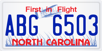 NC license plate ABG6503