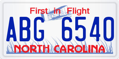 NC license plate ABG6540