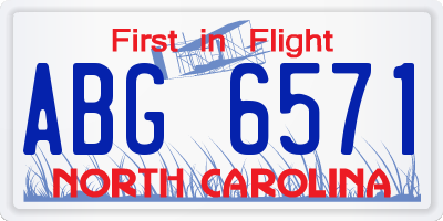 NC license plate ABG6571