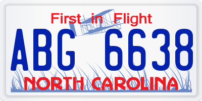 NC license plate ABG6638