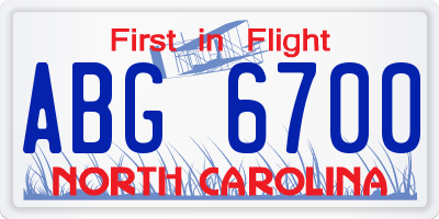 NC license plate ABG6700
