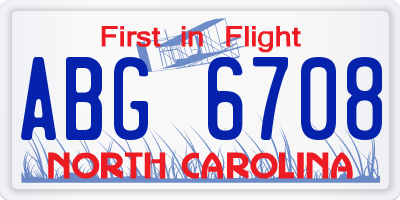 NC license plate ABG6708