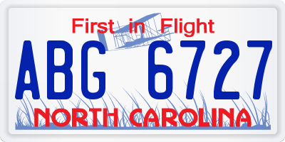 NC license plate ABG6727