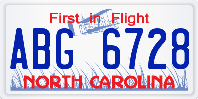 NC license plate ABG6728