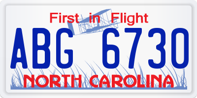 NC license plate ABG6730
