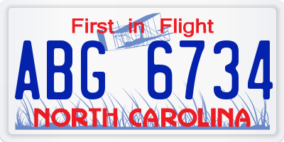 NC license plate ABG6734