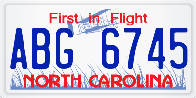 NC license plate ABG6745