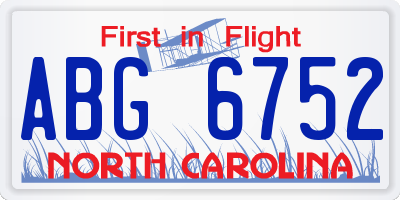 NC license plate ABG6752