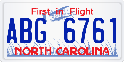 NC license plate ABG6761