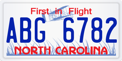 NC license plate ABG6782