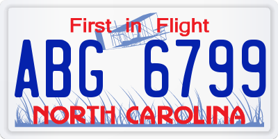 NC license plate ABG6799