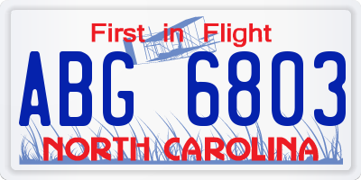 NC license plate ABG6803