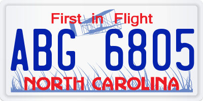 NC license plate ABG6805