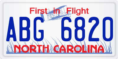 NC license plate ABG6820