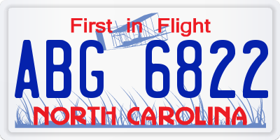 NC license plate ABG6822