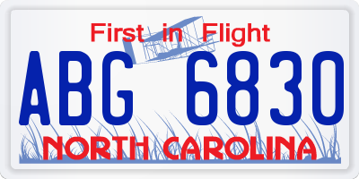 NC license plate ABG6830