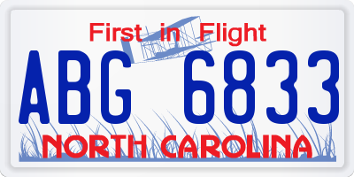 NC license plate ABG6833