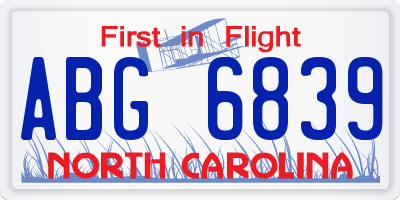 NC license plate ABG6839