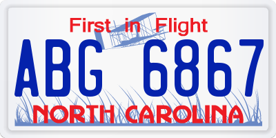 NC license plate ABG6867
