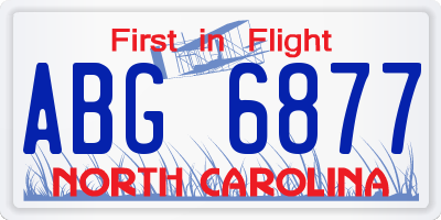 NC license plate ABG6877