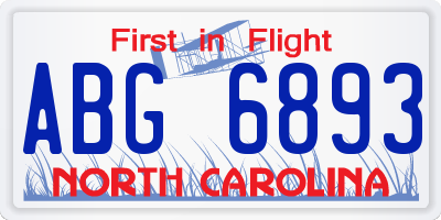 NC license plate ABG6893