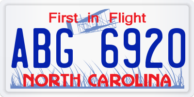 NC license plate ABG6920