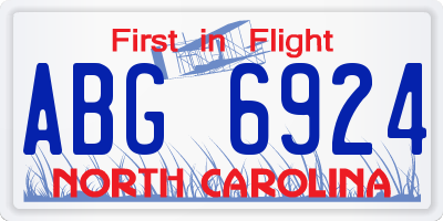 NC license plate ABG6924
