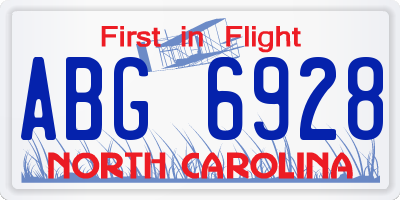 NC license plate ABG6928