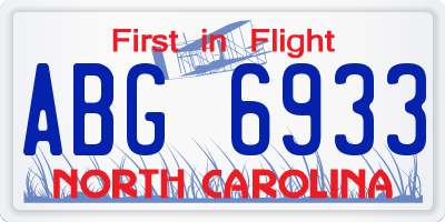 NC license plate ABG6933