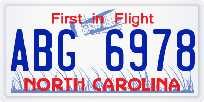 NC license plate ABG6978