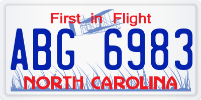 NC license plate ABG6983