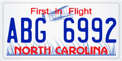 NC license plate ABG6992