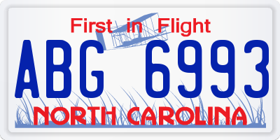 NC license plate ABG6993
