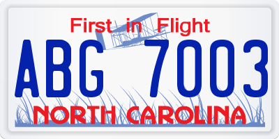 NC license plate ABG7003