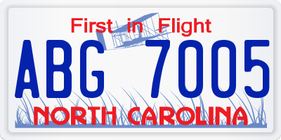 NC license plate ABG7005