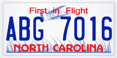 NC license plate ABG7016