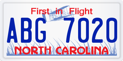 NC license plate ABG7020