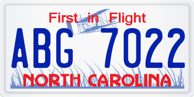 NC license plate ABG7022
