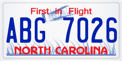 NC license plate ABG7026