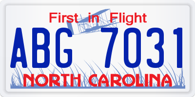 NC license plate ABG7031
