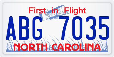 NC license plate ABG7035