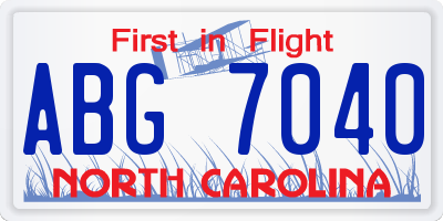 NC license plate ABG7040