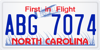 NC license plate ABG7074
