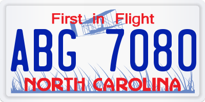 NC license plate ABG7080